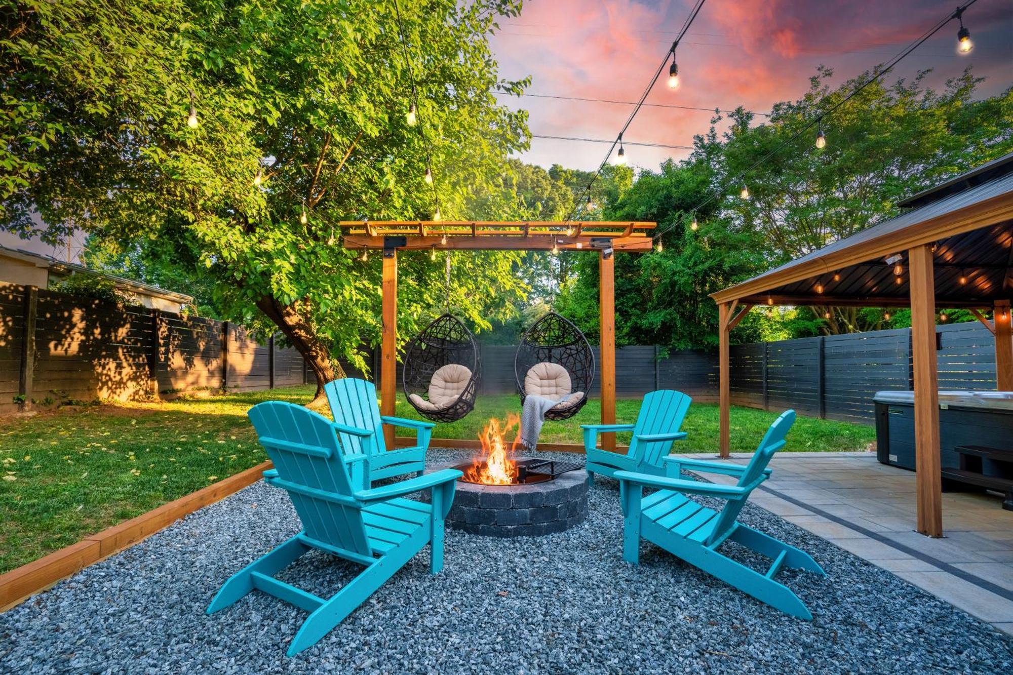 Uptown Oasis, Hot Tub, Swing Chairs, Fire Pit, Gazebo Charlotte